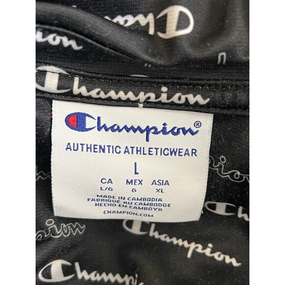 Champion Full Zip Track Jacket Sz L With Pockets Black All Over Print Arm Stripe - Picture 9 of 10